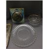 Image 3 : Lot of Large Glass Serving Plates Red, Blue Stripe, Glass, Bowl, Fan, Metal Tray