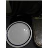 Image 4 : Lot of Large Glass Serving Plates Red, Blue Stripe, Glass, Bowl, Fan, Metal Tray