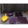Image 1 : Epicure Lot of Dark Purple Silicone Baking Trays / Molds Waffle, Rectangle, Tray, Crock & Strainer