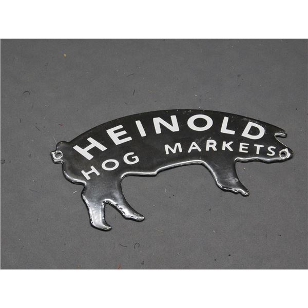 Heinold Hog Market Porcelain Enamel Metal Sign 8" Long