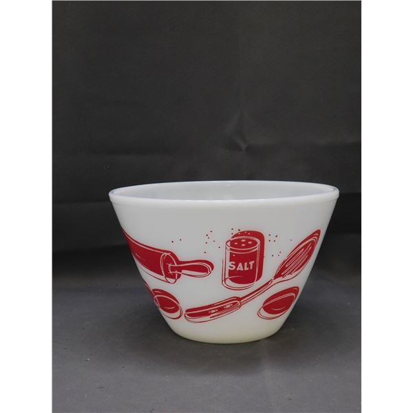 Fire King Milk Glass Red and White Kitchen Utensils Mixing Bowl