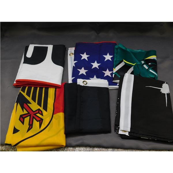 Lot of 6 Novelty Flags Harley Davidson, Unicorn, American Etc