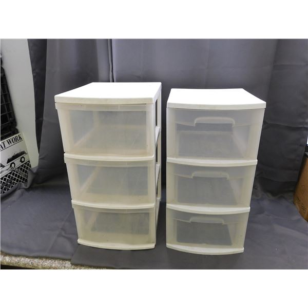 Lot of 2 White Plastic Storage Drawers 3-Drawer Units