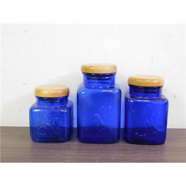 Lot of 3 Cobalt Blue Canisters