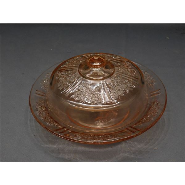 Depression Glass Pink Butter / Cheese Dish w Lid