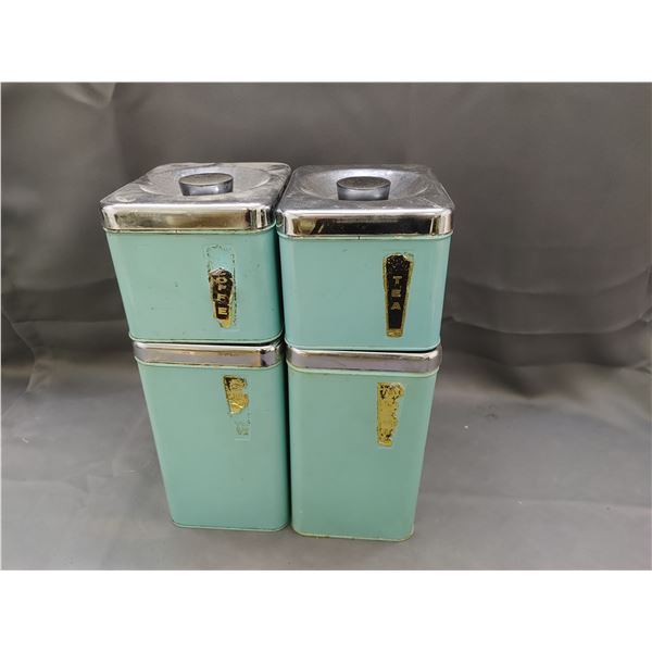 Vintage Queen Line Pale Blue Metal Cannister Set