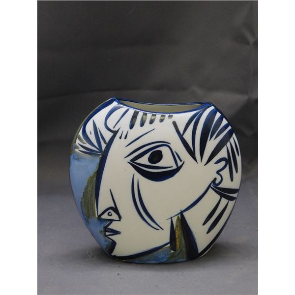 Artist Signed Hand Painted Studio Pottery Vase Abstract Portrait