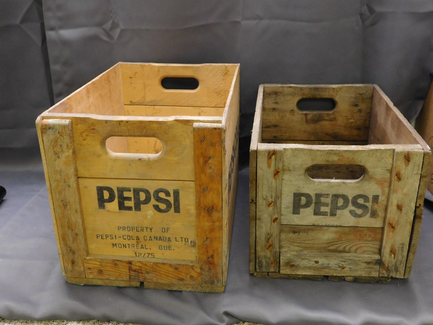 Pair of Vintage Wooden Pepsi Pop Bottle Crates 1975,
