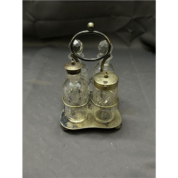 Edwardian Art Glass Silver Plated Cruet Set