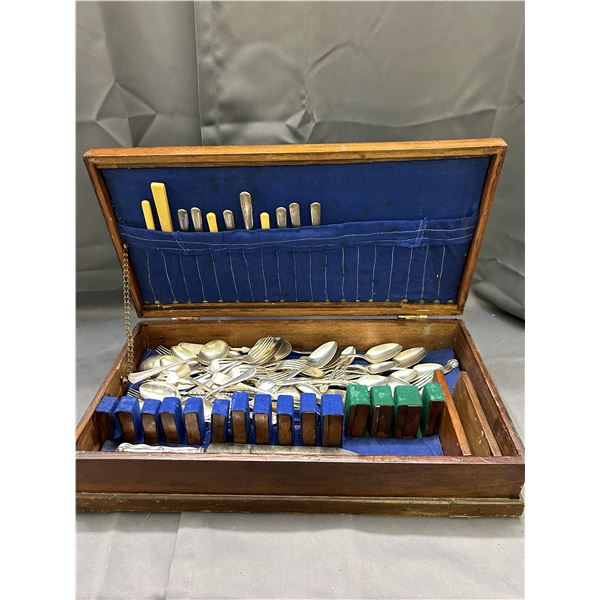 Large Wooden Box with Assorted Cutlery