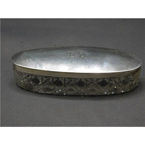 Sterling Silver & Cut Crystal Small Oval Shaped Trinket Dish Box
