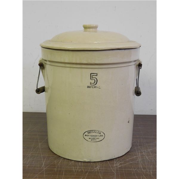 Vintage Medalta Pottery Stoneware Large Imperial 5 Gallon Crock with Lid