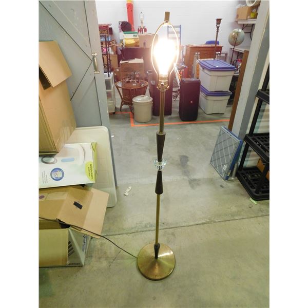 Vintage MCM Brass, Wood & Glass Floor Lamp Tri-Light
