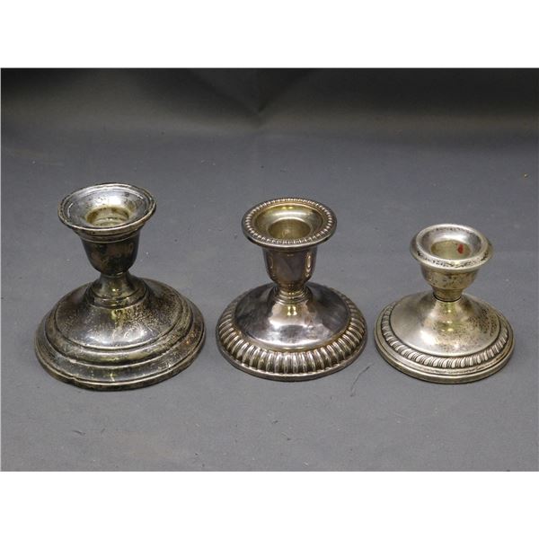 3 Vintage Sterling Silver Candlesticks Various Sizes