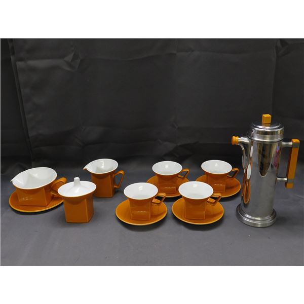 Deco Service Set Tea Coffee Pot, 4 Cups and Saucers, Cream, Sugar and Milk Pitcher Made in England