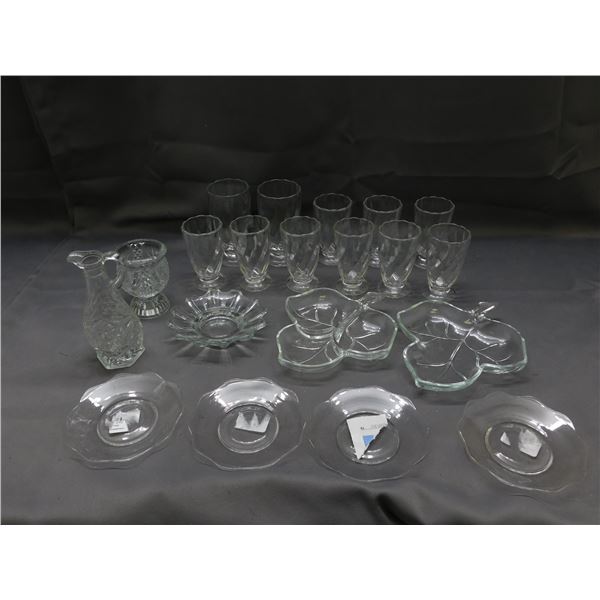 20pcs of Glass Wares Cups, Saucers, Divided Trays, Etc