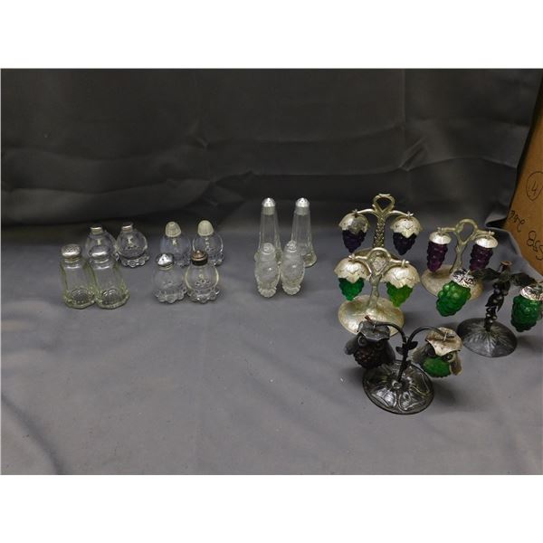Lot of 11 Glass & Grape Fruit Salt and Pepper Shakers Candlewick, Etc