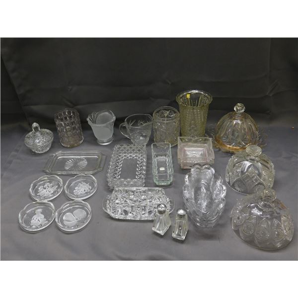Bundle of Assorted Vintage Glass Trays, Vases, Cups, Coasters, Etc
