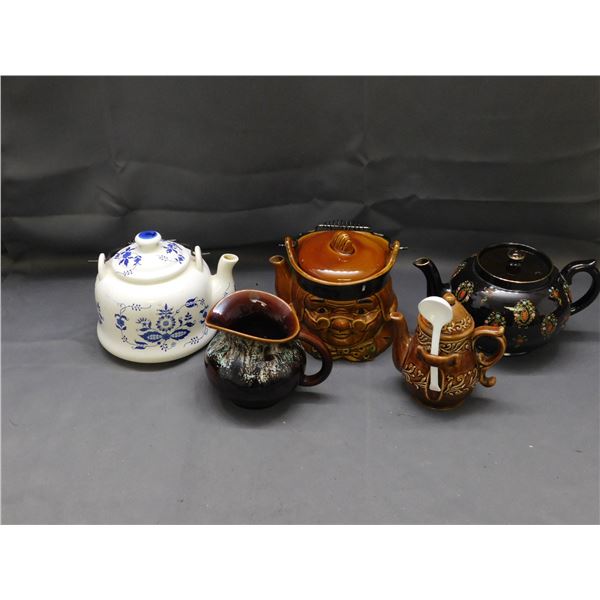Lot of 5 Tea Pots Benjamin Franklin *chip*, Pot, Etc