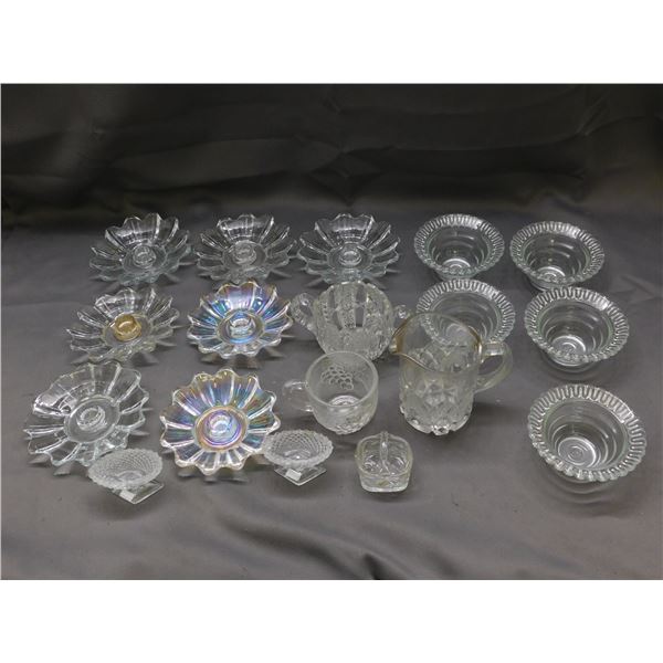 Lot of 18pcs Vintage Glass Candle Holders, Dessert Bowls, Cups, Etc