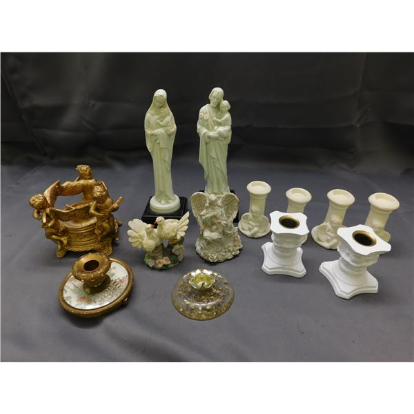 Lot of Assorted Candlesticks Candle Holders Angels, Cherubs, Lucite, etc