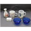 Image 1 : Lot of Anchor Hocking Cobalt Custard Bowl & Milk Glass Mug, Holly Hobby Vase, Earring Chest, Etc