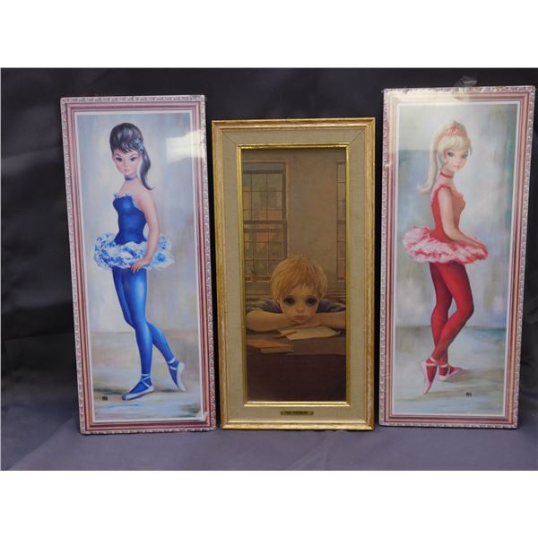 Lot of 3 Framed Art Prints Ballet Girls "Big Eyes" & MAIO