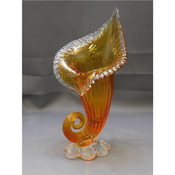 Vintage Chalet Art Glass Blown Glass Cornucopia 12.5"
