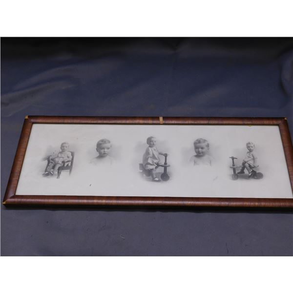 Vintage Antique Framed Toddler Baby Photos 20" x 8"