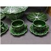 Image 3 : Lot of 7 Cabbage Ware Ceramic Cabbage Large Serving Bowl Punch Bowl w Lid, 4 Cups Saucers, 2 Plates