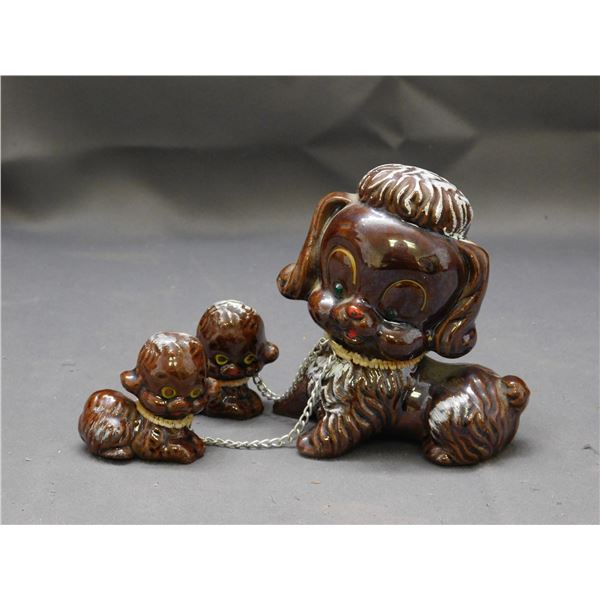MCM Ceramic Japan Dog Mom and Puppies on Leash