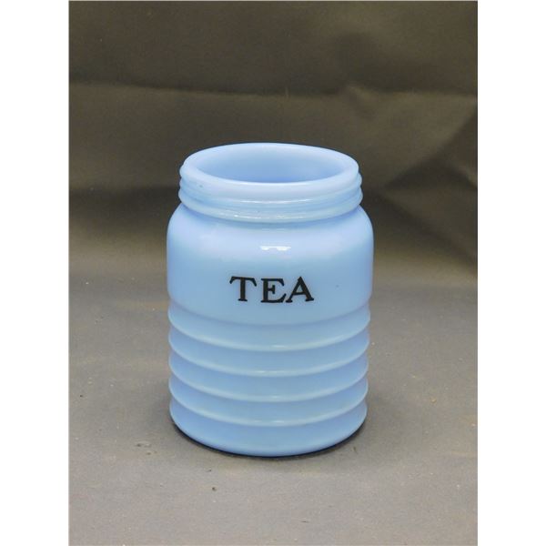 2115-3 Diamond J  Blue Delphite Ribbed Tea Canister (missing lid)