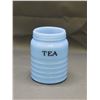 Image 1 : 2115-3 Diamond J  Blue Delphite Ribbed Tea Canister (missing lid)