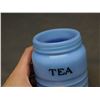 Image 4 : 2115-3 Diamond J  Blue Delphite Ribbed Tea Canister (missing lid)