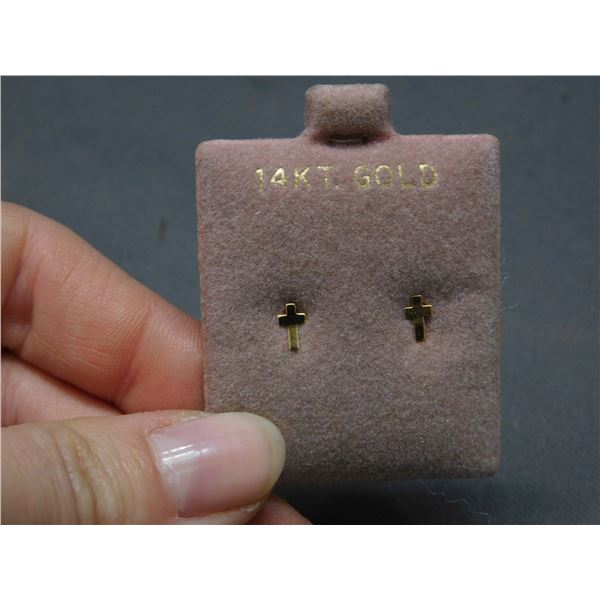 14k Gold Cross Stud Earrings