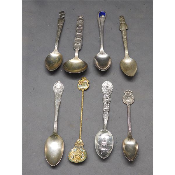 Vintage Souvenir Spoons Charlie McCarthy, War, Armistice Day, WWI, Etc
