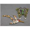 Image 1 : Lot of 2 Brooches Pins Rhinestone Butterfly and Hummingbird