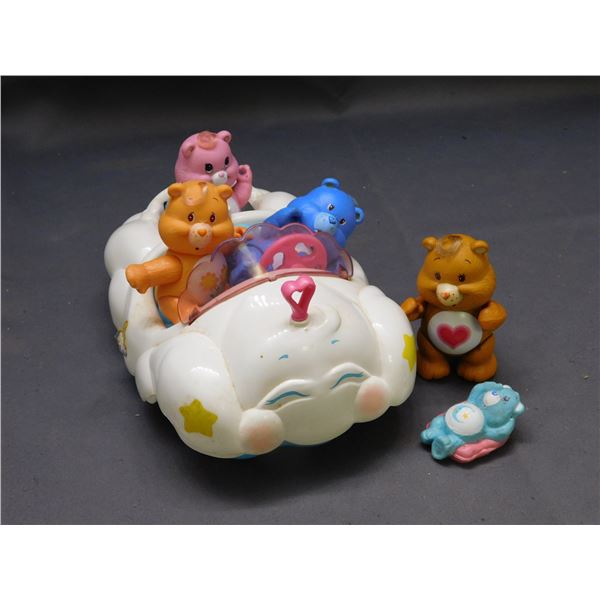 Lot of Vintage 1983 PVC Rubber Care Bears Toys 5 Bears, Cloud Car