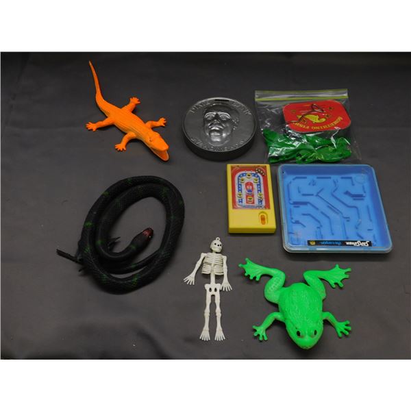 Lot of Assorted Toys, Rubber Frog, Skull