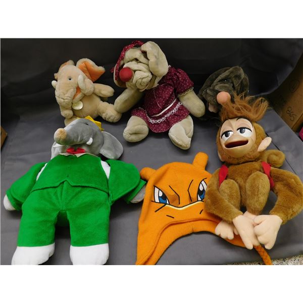 Lot of Ganz Bros Heritage Collection Wrinkles Dog Plushies, Elephants, Aladdin Monkey, Pokemon Hat
