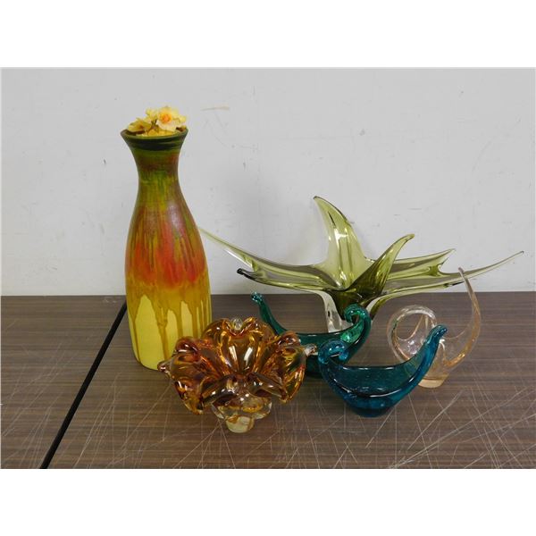 Lot of 6pcs Art Glass Blown Glass Pieces, Decor, Pottery Vase  *all have damage*