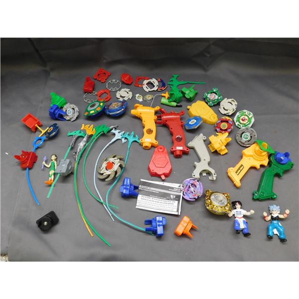Lot of Assorted Beyblades Beys, Rip Cords, Launchers, Accessories