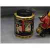 Image 3 : Lot of 2 Asian Tin Tea Canister & Devonware Hand Painted Ceramic Figurine Working Duo Asian
