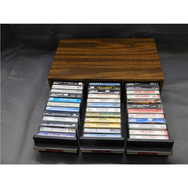 Lot of 36 Cassette Tapes in Case Conway Twitty, Bob Dylan, Bob Seger, Lionel Richie