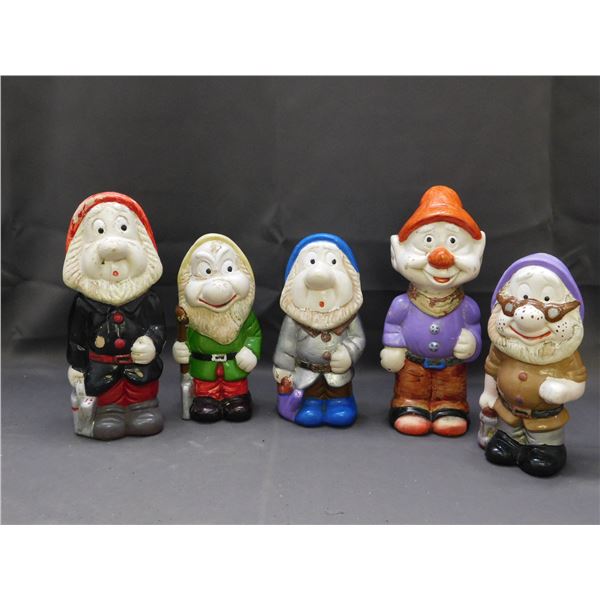 Snow White Lot of 5 Pottery Class Ceramic Dwarves Painted Vintage 8" Tall