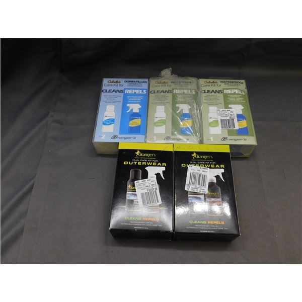 Lot of 5 Grangers Outerwear Dual Care Kits, Cabelas Care Kit Waterproof Clean & Repel Bundles