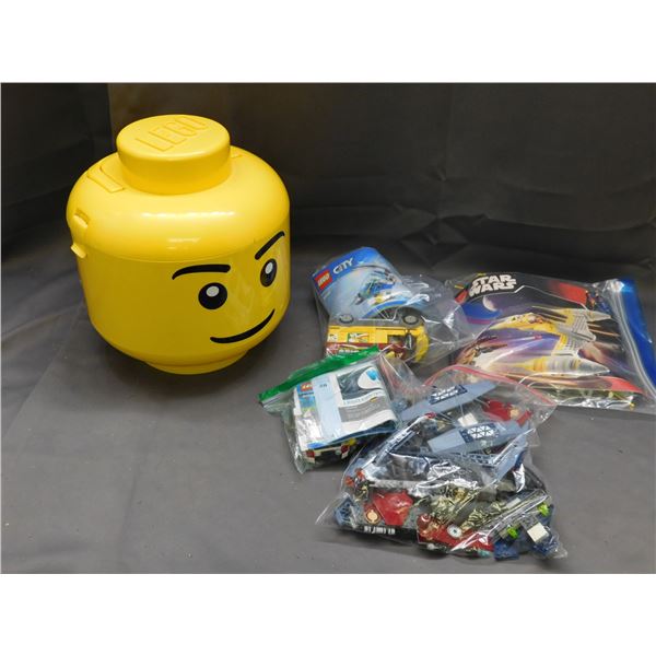 Lot of Assorted LEGO Sets, Star Wars, Brick Minifig Storage Head