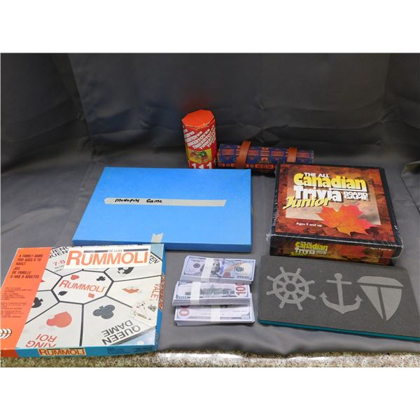 Lot of Assorted Board Games, Rummoli, Monopoly, Trivia, Tinkertoy