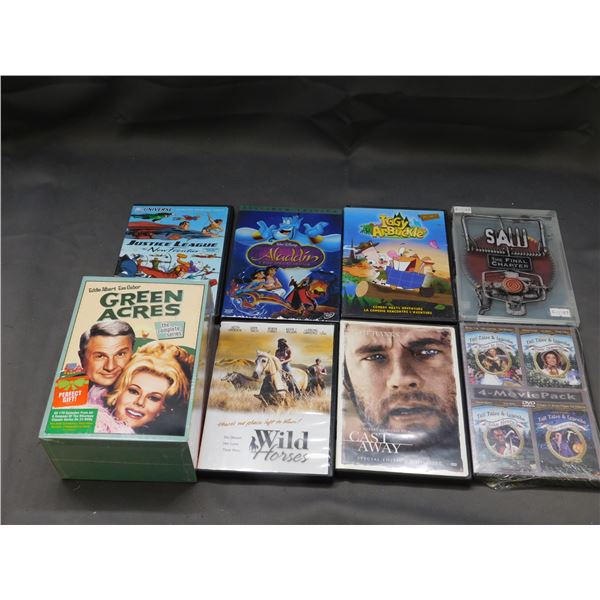 Lot of 8 DVDs Aladdin, Cast Away, SAW, Green Acres Box Set
