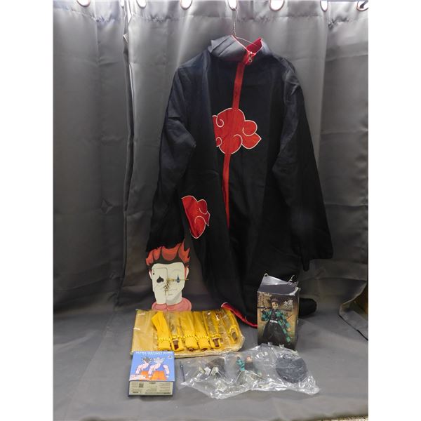 Lot of Anime Related Naruto Akatsuki Robe, Demon Slayer Figurine, DBZ Replacement Head, Chopsticks